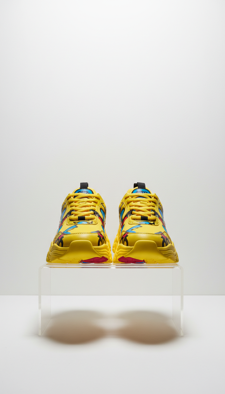 Flash yellow graffiti chunky sneakers